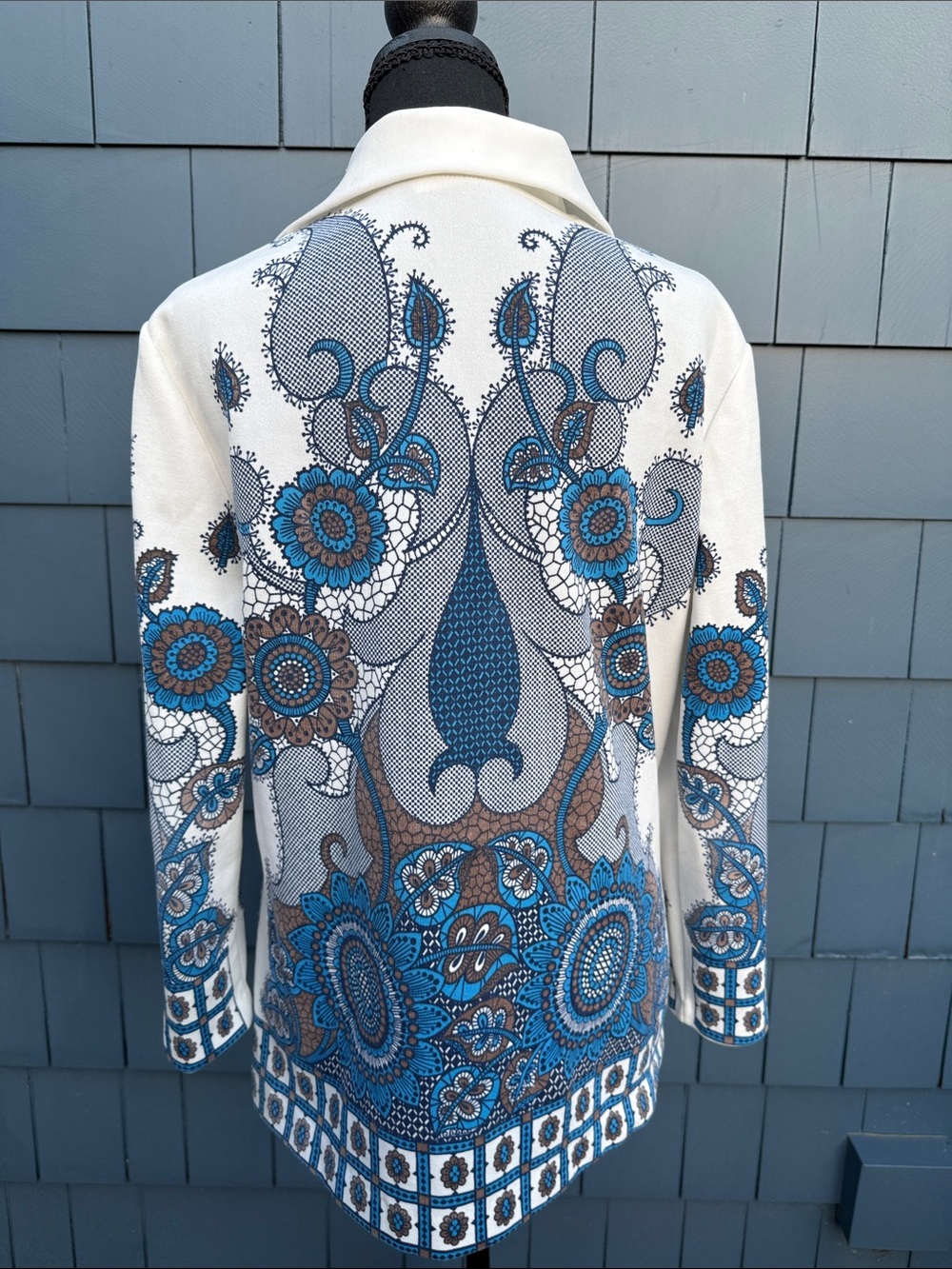 Vintage Blue and Brown Floral Button-Down Knit Shirt polyester top blouse - Picture 6 of 9